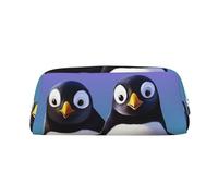 Dwrepo Astuccio portamatite in pelle con pinguino carino astuccio da viaggio borsa per trucchi grande capacità borsa da toilette per donne, Argento, One Size, Stampa