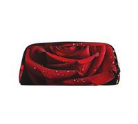 Dwrepo Astuccio portamatite in pelle con sfondo nero rosa rossa astuccio da viaggio borsa da trucco grande capacità borsa da toilette per le donne, Argento, One Size, Stampa