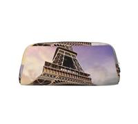 Dwrepo Astuccio portamatite in pelle con Torre Eiffel, astuccio da viaggio per trucchi di grande capacità, borsa da toilette per donne, Argento, One Size, Stampa