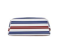 Dwrepo Astuccio portamatite in pelle portatile rosso blu bianco grigio a righe borsa da viaggio borsa da viaggio borsa da toilette grande capacità per le donne, Argento, One Size, Stampa
