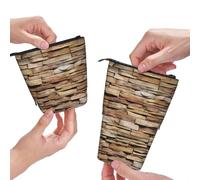 Dwrepo Astuccio portamatite rustico con stampa muro di mattoni, grande capacità, astuccio telescopico carino per donne e uomini, nero, taglia unica, Nero , Taglia unica