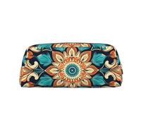 Dwrepo Astuccio portamatite vintage con fiori mandala, astuccio portatile in pelle da viaggio, borsa per trucchi di grande capacità, borsa da toilette per donne, Oro, One Size, Stampa