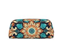 Dwrepo Astuccio portamatite vintage con fiori mandala, astuccio portatile in pelle da viaggio, borsa per trucchi di grande capacità, borsa da toilette per donne, Argento, One Size, Stampa