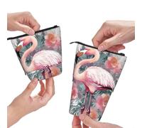 Dwrepo Astuccio portamatite vintage, con stampa floreale e fenicottero, grande capacità, astuccio telescopico, per donne e uomini, nero, taglia unica, Nero , Taglia unica