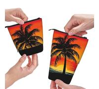 Dwrepo Astuccio telescopico con stampa di palme al tramonto, grande capacità, per donne e uomini, nero, taglia unica, Nero , Taglia unica