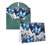 Dwrepo Biglietti di auguri con stampa di farfalle blu e fiori bianchi, biglietti di auguri vuoti con buste, biglietti di ringraziamento per tutte le occasioni, 10 x 15 cm
