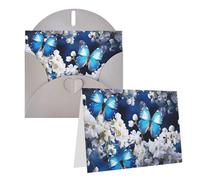 Dwrepo Biglietti di auguri con stampa di farfalle blu e fiori bianchi, biglietti di auguri vuoti con buste, biglietti di ringraziamento per tutte le occasioni, 10 x 15 cm