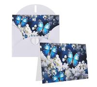 Dwrepo Biglietti di auguri con stampa di farfalle blu e fiori bianchi, biglietti di auguri vuoti con buste, biglietti di ringraziamento per tutte le occasioni, 10 x 15 cm