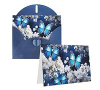 Dwrepo Biglietti di auguri con stampa di farfalle blu e fiori bianchi, biglietti di auguri vuoti con buste, biglietti di ringraziamento per tutte le occasioni, 10 x 15 cm