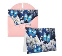 Dwrepo Biglietti di auguri con stampa di farfalle blu e fiori bianchi, biglietti di auguri vuoti con buste, biglietti di ringraziamento per tutte le occasioni, 10 x 15 cm