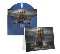 Dwrepo Biglietti di auguri con stampa di nave a vela in tempesta, biglietti di compleanno vuoti con buste, biglietti di ringraziamento per tutte le occasioni