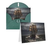 Dwrepo Biglietti di auguri con stampa di nave a vela in tempesta, biglietti di compleanno vuoti con buste, biglietti di ringraziamento per tutte le occasioni