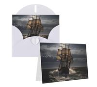 Dwrepo Biglietti di auguri con stampa di nave a vela in tempesta, biglietti di compleanno vuoti con buste, biglietti di ringraziamento per tutte le occasioni