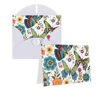 Dwrepo Biglietti di auguri con stampa floreale e farfalla primaverile, biglietti vuoti con buste, biglietti di ringraziamento, biglietti di invito per feste di nozze, per tutte le occasioni, 15,7 x