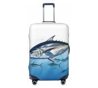 Dwrepo Bluefin Tonno Thunnus - Copertura elastica per valigia, lavabile, antigraffio, in spandex, per bagagli da 45,7 a 81,3 cm, Nero, X-Large