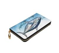 Dwrepo Bluefin Tuna Thunnus Portafoglio da donna in pelle con cerniera portamonete grande capacità porta carte regalo per donne uomini, nero, taglia unica, nero, taglia unica, Nero , Taglia unica