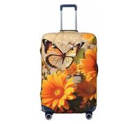 Dwrepo Copertura elastica lavabile per valigia, antipolvere, graziosa copertura per bagagli da viaggio con girasole e farfalle, alla moda, spessa, adatta per bagagli da 45,7 a 81,7 cm, Nero , L