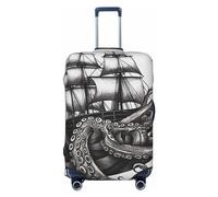 Dwrepo Copertura elastica per bagagli con polpo e nave, lavabile, antigraffio, in spandex, per bagagli da 45,7 a 81,3 cm, colore: bianco e nero, Nero, X-Large
