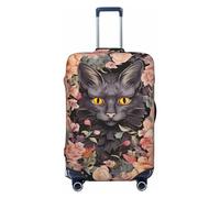 Dwrepo Copertura per bagagli con decorazione a fiori di gatto, elastica, lavabile, antigraffio, in spandex, per bagagli da viaggio da 45,7 a 81,3 cm, Nero , S