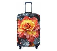 Dwrepo Copertura per bagagli con fiori rossi e gialli, elastica, lavabile, antigraffio, in spandex, per bagagli da 45,7 a 81,3 cm, Nero, Small
