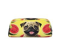 Dwrepo Divertente astuccio per matite con anguria con cane in pelle portatile astuccio da viaggio borsa da trucco grande capacità borsa da toilette per le donne, Oro, One Size, Stampa