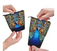 Dwrepo Elegante astuccio telescopico con stampa di pavone, grande capacità, per donne e uomini, nero, taglia unica, Nero , Taglia unica