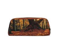 Dwrepo Fallen Leaves - Astuccio portatile in pelle per matite e trucchi, grande capacità, da donna, Oro, One Size, Stampa