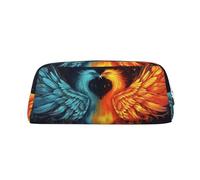 Dwrepo Fuoco e Acqua Phoenix Matita Borsa Portatile in Pelle Astuccio Viaggio Trucco Borsa Grande Capacità Toiletry Bag per le Donne, Argento, One Size, Stampa
