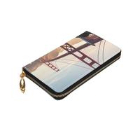 Dwrepo Golden Gate Bridge Print Portafoglio da donna in pelle con zip portamonete grande capacità porta carte per donne uomini regalo, nero, taglia unica, nero, taglia unica, Nero , Taglia unica