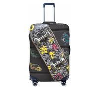 Dwrepo Graffiti Skateboard Copertura per bagagli Elastico Lavabile Copertura per Valigie Antigraffio Protezione Spandex Bagagli Da Viaggio Copertura per Bagagli da 45,7 a 81,3 cm, Nero, Small