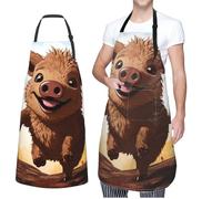 Dwrepo Grembiule da cucina con stampa animata con cinghiale che salta impermeabile, con collo regolabile, con tasche, grembiule da chef per donne e uomini, nero, taglia unica, Nero, taglia unica