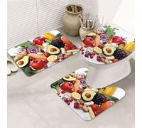 Dwrepo Healthy Food - Set di 3 tappetini da bagno antiscivolo per il bagno, tappetini da bagno in microfibra, tappetino da bagno assorbente, tappetino per contorno e copertura del coperchio del WC