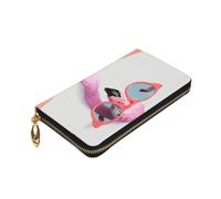Dwrepo Hello Glasses Flamingo Print Portafoglio da donna in pelle con cerniera portamonete grande capacità porta carte per donne uomini regalo, nero, taglia unica, nero, taglia unica, Nero , Taglia