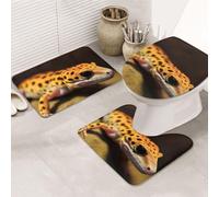Dwrepo Leopard Little Gecko - Set di 3 tappetini da bagno antiscivolo per il bagno in microfibra, tappetino da bagno assorbente, tappetino per contorno e copriwater