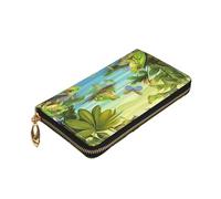 Dwrepo Many Frogs Sing on The Branches Summer Butterflies Lake Water Print Portafoglio da donna in pelle con cerniera portamonete grande capacità porta carte per donne uomini regalo, nero, taglia