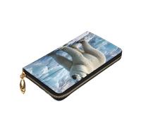 Dwrepo Polar Bear Ice Print Portafoglio da donna in pelle con zip portamonete grande capacità porta carte per donne uomini regalo, nero, taglia unica, nero, taglia unica, moderno, Nero , Taglia unica,