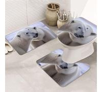 Dwrepo Polar Bear - Set di 3 tappetini da bagno antiscivolo in microfibra, tappetino da bagno assorbente, tappetino per contorno e copriwater