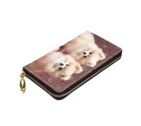Dwrepo Pomeranians Cuccioli e Point Print Portafoglio da donna in pelle con zip portamonete grande capacità porta carte per donne uomini regalo, nero, taglia unica, nero, taglia unica, Nero , Taglia