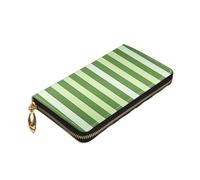 Dwrepo Portafoglio da donna classico con stampa a righe verdi in pelle con cerniera portamonete grande capacità porta carte per donne uomini regalo, nero, taglia unica, nero, taglia unica, Nero ,