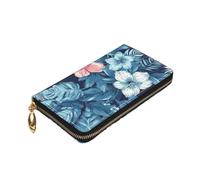 Dwrepo Portafoglio da donna con stampa floreale blu in pelle con cerniera portamonete grande capacità porta carte per donne uomini regalo, nero, taglia unica, nero, taglia unica, Nero , Taglia unica