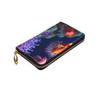 Dwrepo Portafoglio da donna con stampa Sea Life in pelle con cerniera portamonete grande capacità porta carte per donne uomini regalo, nero, taglia unica, nero, taglia unica, Nero , Taglia unica