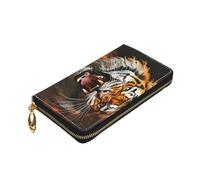 Dwrepo Portafoglio da donna con stampa tigre ruggente in pelle con cerniera portamonete grande capacità porta carte per donne uomini regalo, nero, taglia unica, nero, taglia unica, Nero , Taglia unica