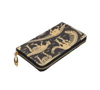 Dwrepo Portafoglio da donna in pelle con cerniera con stampa di scheletro di dinosauro, portamonete di grande capacità, regalo per donne e uomini, nero, taglia unica, nero, taglia unica, Nero , Taglia
