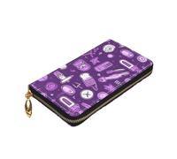 Dwrepo Portafoglio da donna in pelle con cerniera con stampa viola con motivo infermiera portamonete grande capacità porta carte per donne uomini regalo, nero, taglia unica, nero, taglia unica, Nero ,