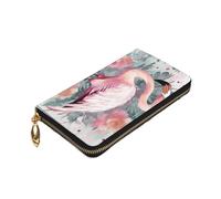 Dwrepo Portafoglio da donna in pelle con cerniera e portamonete vintage Boho con stampa floreale con fenicottero grande capacità, regalo per donne e uomini, nero, taglia unica, nero, taglia unica,