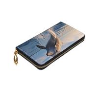 Dwrepo Portafoglio da donna in pelle con cerniera, portamonete con stampa delfino, grande capacità, regalo per donne e uomini, nero, taglia unica, nero, taglia unica, Nero , Taglia unica