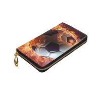 Dwrepo Portafoglio da donna in pelle con stampa di calcio fiamma, portamonete con cerniera, grande capacità, per donne e uomini, regalo, nero, taglia unica, nero, taglia unica, Nero , Taglia unica