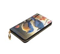Dwrepo Portafoglio da donna in pelle con stampa di due uccellini, portamonete con cerniera, grande capacità, regalo per donne e uomini, nero, taglia unica, nero, taglia unica, Nero , Taglia unica