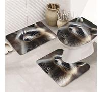 Dwrepo Raccoon - Set di 3 tappetini da bagno antiscivolo per il bagno in microfibra, tappetino da bagno assorbente, tappetino per contorno e copertura del coperchio del WC