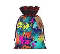 Dwrepo Sacchetti regalo colorati con stampa spray con coulisse, sacchetti regalo di Natale, sacchetti per regali di Natale, per feste di festa, piccoli, neri, 1 pezzo (confezione da 1), Nero , 1 Count